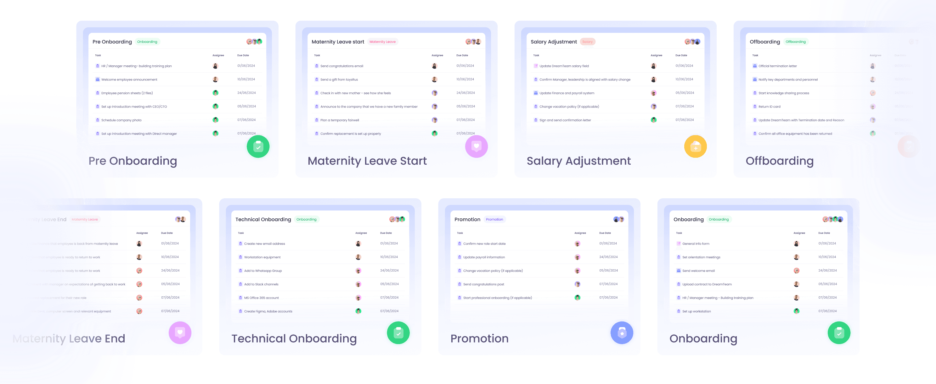 Workflow templates like onboarding, offboarding, etc.